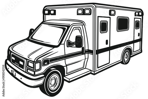 Black and White Ambulance Emergency Vehicle, Healthcare Icon Isolated, Minimalist Design