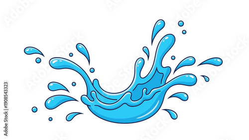 A stylized illustration of a vibrant blue water splash on a clean white background with dynamic lines.