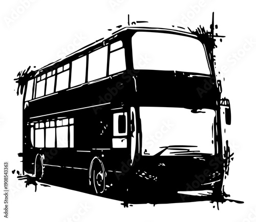 Double decker city bus public transport grunge silhouette