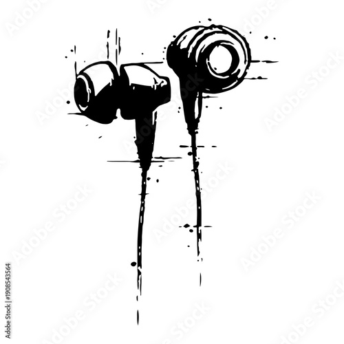 Wired in-ear headphones with dripping grunge texture