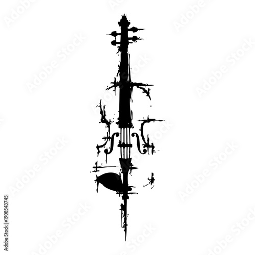 Classical violin string instrument in grunge ink style