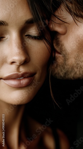 Couple shares a romantic kiss in a close moment