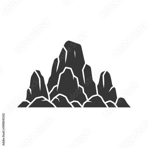 Majestic mountain range silhouette, a striking monochrome graphic illustration of rugged peaks
