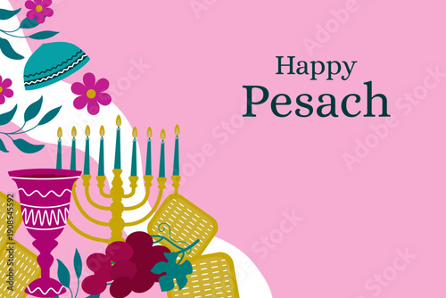 Happy Passover invitation card,poster, Pesach greeting card template . Jewish holiday . Vector illustration