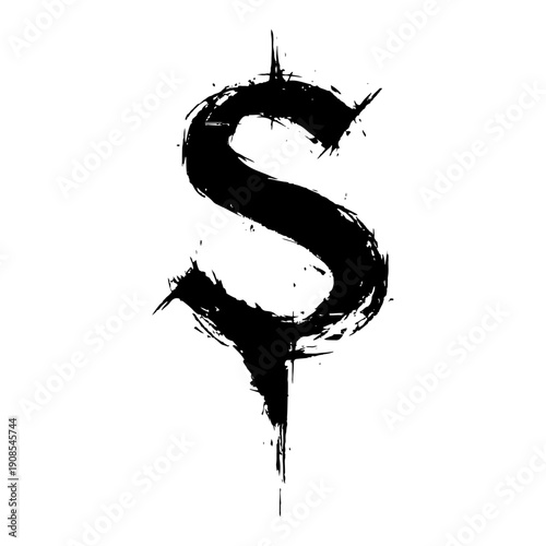 Grunge dollar sign currency symbol painted with black ink splashes