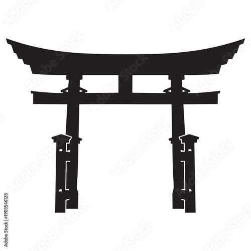 Japanese Torii Gate Silhouette - Traditional Shinto Shrine Entrance Icon