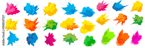 Vibrant colorful abstract explosion splashes and bursts on white background for creative graphic design concept and playful energy