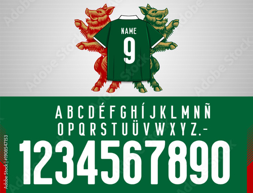 Vector typeface with bold outline glyphs inspired by striped sports jerseys. Clean curves, grid texture and dynamic numerals ideal for urban clothing prints, athletic graphics and custom apparel desig