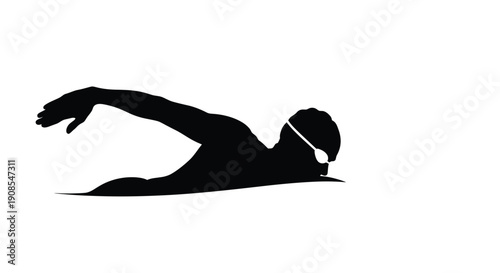 Swimmer in motion a striking black form against white background silhouette