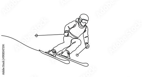 A dynamic skier in motion captured as a striking outline silhouette