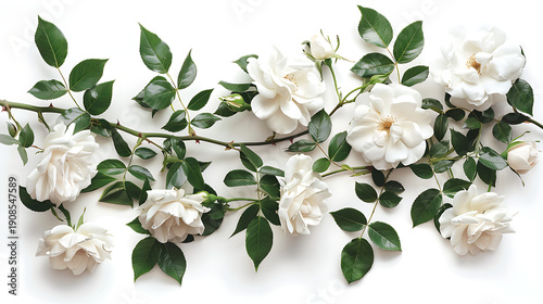 Exquisite white rose bush with blooms