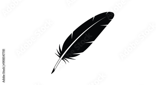 A single black feather depicted in a striking silhouette