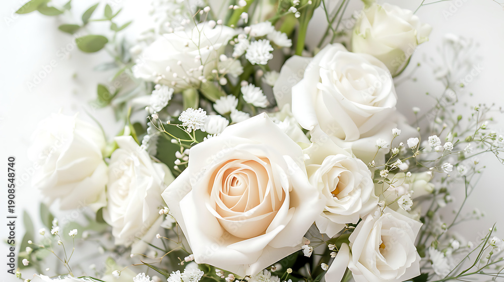 Obraz premium Sophisticated White Rose Bouquet Among Wildflowers