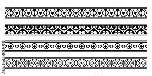 Intricate Black and White Geometric Pattern Borders Collection