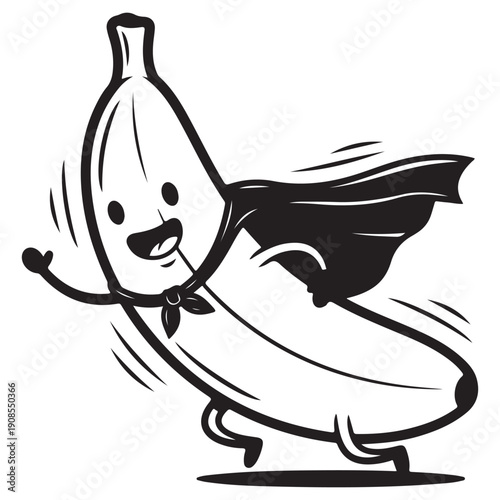 Playful Banana Character with Cape and Scarf Flying