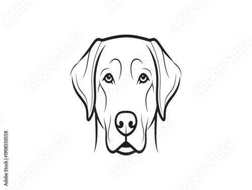 A black and white illustration of a dog's head with floppy ears and a curious expression