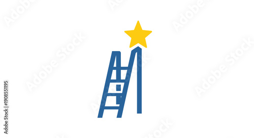 Blue Ladder Reaching Yellow Star Illustration.