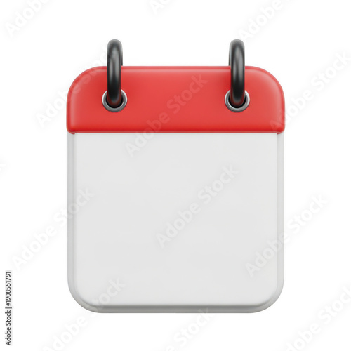 A simple calendar icon with a red header and blank space for notes or dates. isolated on transparent background
