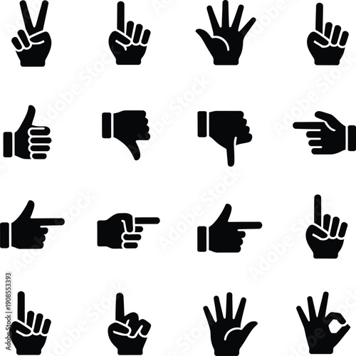 Collection of hand gestures in various positions and orientations.