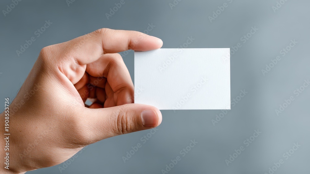 Obraz premium Person gripping a blank white business card