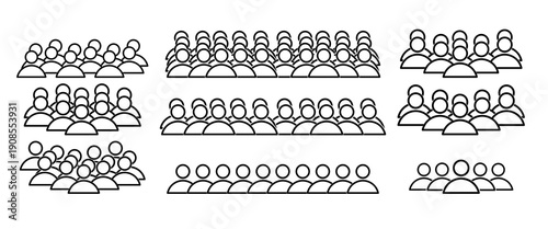 Crowd People Outline Icon Collection. Group, Audience, Team, Community and Population Editable Stroke Icons Set.