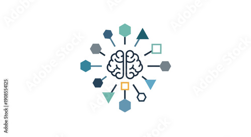 Brain with connecting lines and shapes.