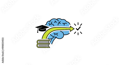 Brain with graduation cap learning.