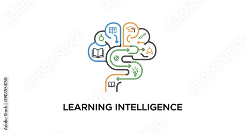 Brain with learning intelligence symbols.