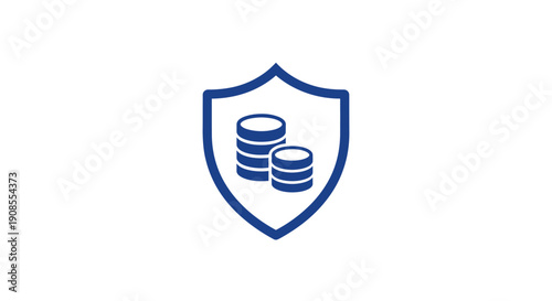 Blue Shield Protecting Coins Security Icon.