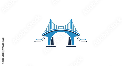 Blue suspension bridge structure.