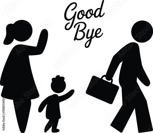 A family saying goodbye as the father leaves for work or travels.