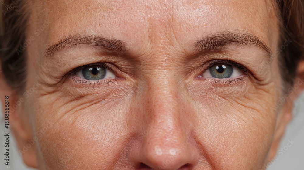 Fototapeta premium Image depicting sagging skin facial dark spots under eye cellulite forehead wrinkles and signs of aging in a middle aged woman