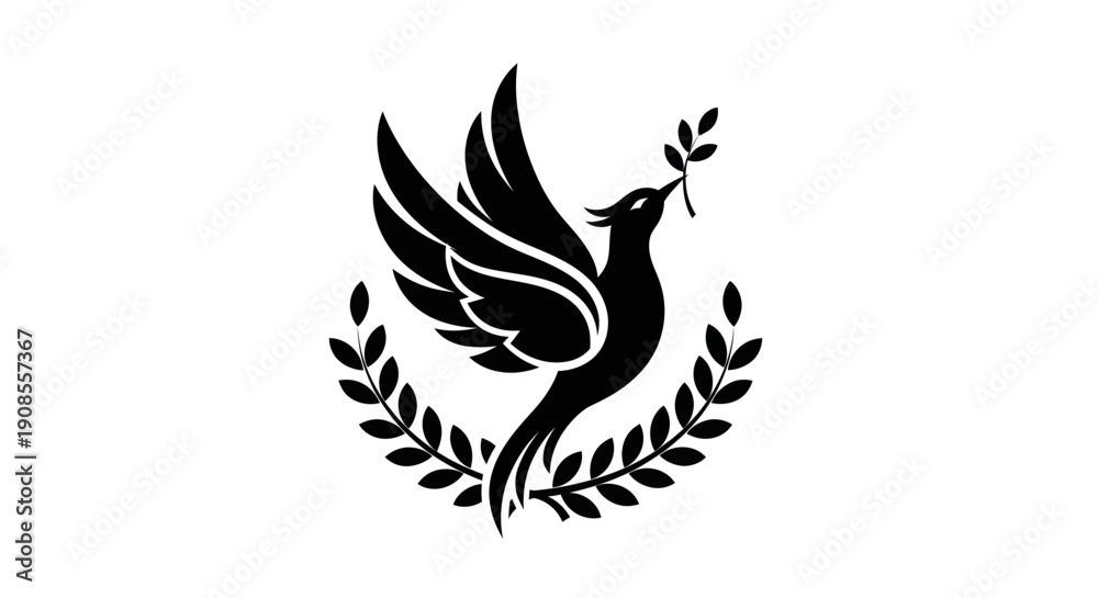 Fototapeta premium Black dove symbol of peace on white