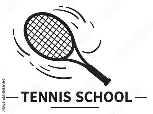 Tennis school logo with racket and text  sports training concept