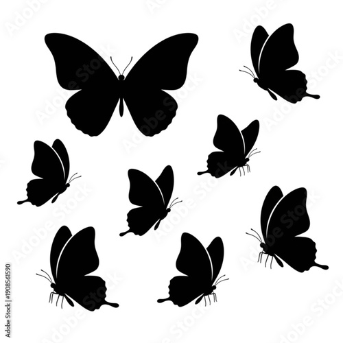 Butterfly silhouettes vector set isolated on white background