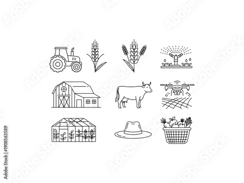 Vector icons set of organic food and shopping symbols