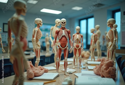 Medical School Anatomy Lesson: Detailed Models and Skeletons for Enhanced Learning Experience
