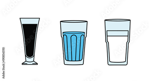 Three glasses with varying liquid levels a flat vector silhouette