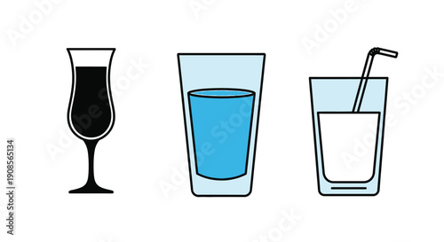 Three glasses of liquid varying fills and styles silhouette