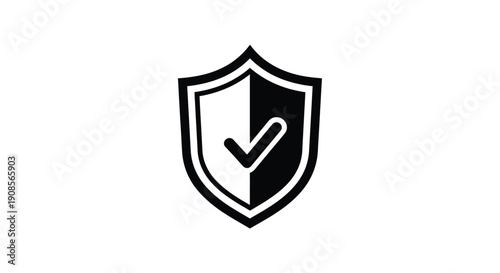 Black shield with a white checkmark a bold silhouette