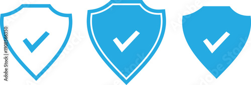 Blue shield check mark icon set. Security shield protection icon. Shield with tick symbol. Security protection sign. Vector illustration
