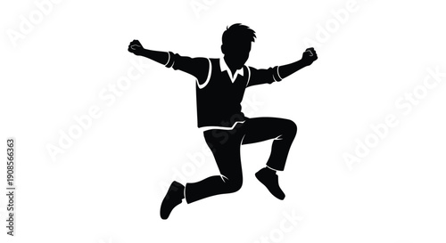 Jumping man in a celebratory pose depicted as a silhouette
