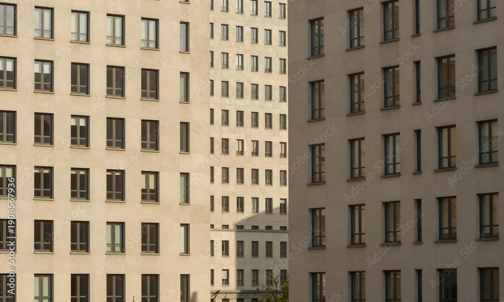 Fototapeta premium cityscape repetitive windows subtle shadows structured building facades serene urban
