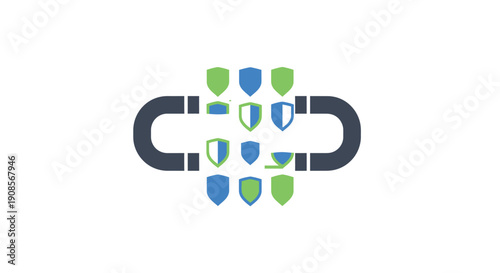 Chain Link with Shields Security Protection Concept.