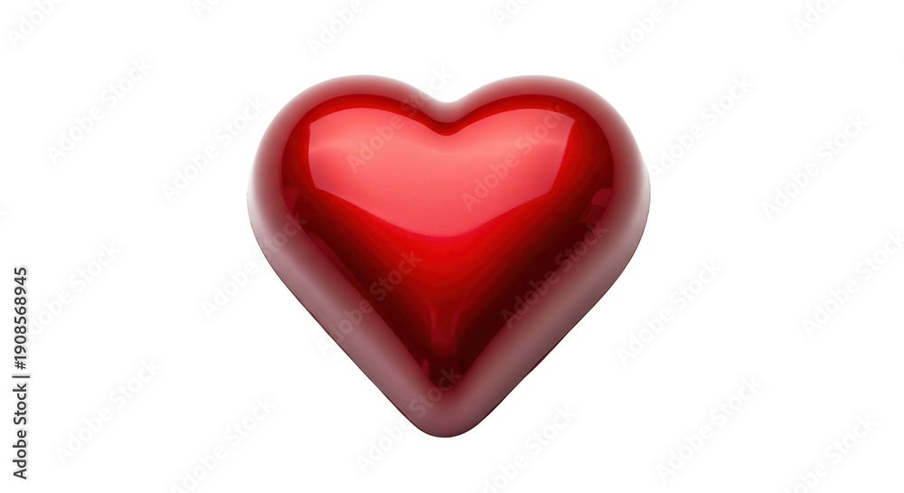Fototapeta premium Vibrant red glossy volumetric heart shape, cut out, stock png, isolated on transparent background