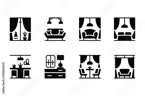 Home Furniture and Decor Icons: Chairs, Tables, Beds