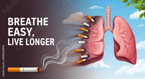 Healthy lungs vs smoking damaged lungs with cigarettes and smoke