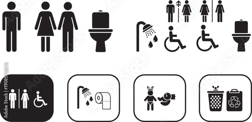 Restroom and Hygiene Icon Set Vector Symbols for Public Toilets, Accessibility, and Baby Care