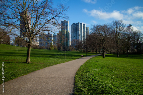 Konstfotografi View of La defense business district from Parc Andre Malraux - Nanterre - Hauts-