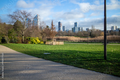 View of La defense business district from Parc Andre Malraux - Nanterre - Hauts-de-Seine - Île-de-France - France